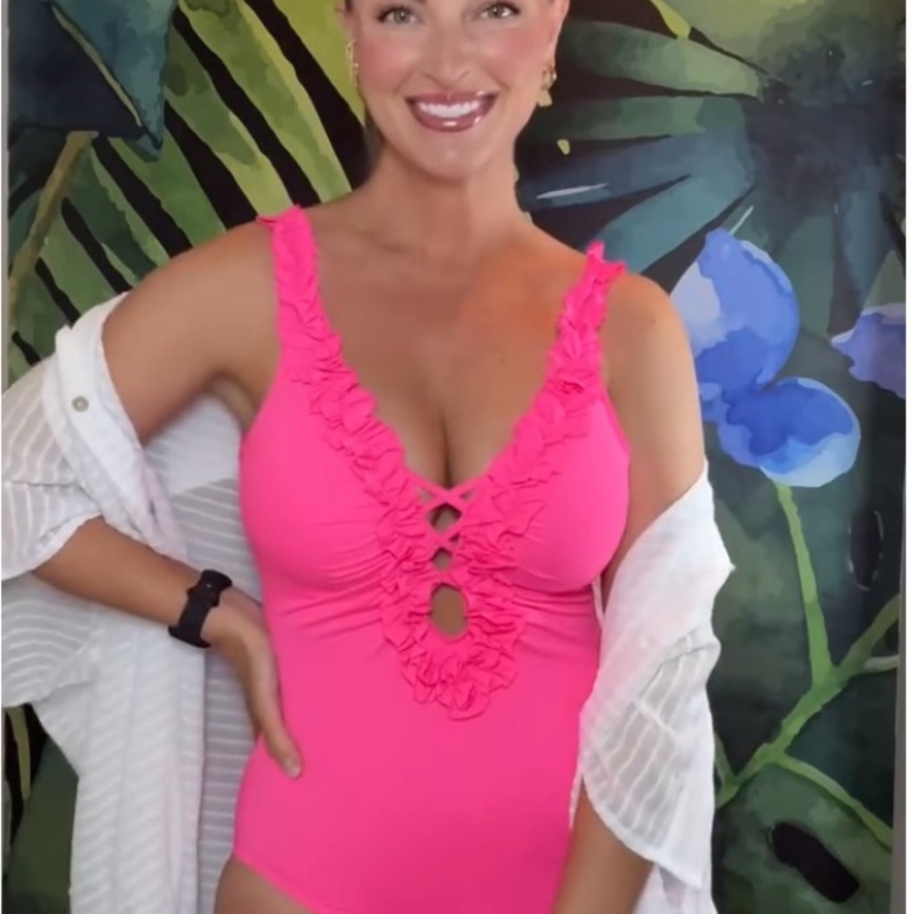Pink Island Goddess Ruffled One-Piece Swimsuit